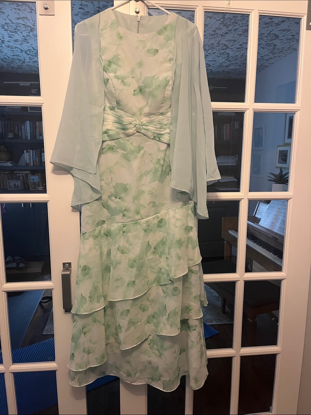 Elegant Mint Floral Maxi Dress with Sheer Jacket